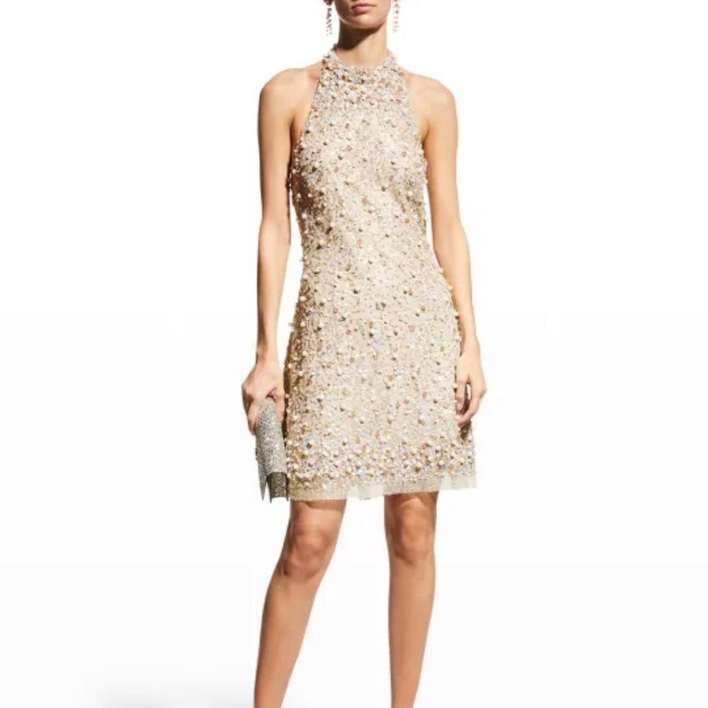 Aidan by Aidan Mattox Beaded Halter Swing Dress